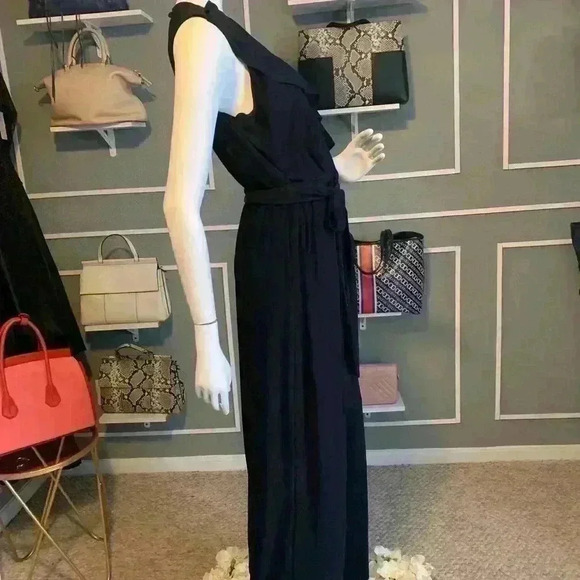 Emma &amp; Michele Ruffled Peplum Jumpsuit Sleeveless Navy Blue Sz Large.  B16 - Picture 3 of 9